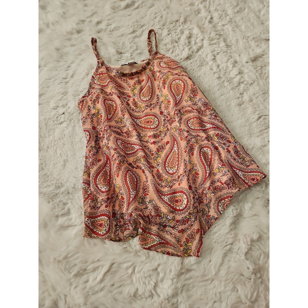 Side of Fries Paisley Cami Tank Top Coral Pink Multi Women's Size XL